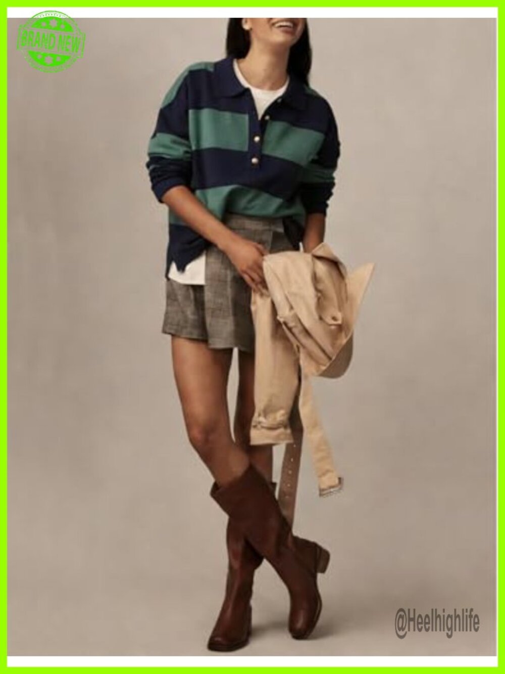 Striped Rugby Polo Sweater Collared V-Neck Button Front Pullover - Picture 2 of 6